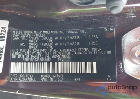 2014 Toyota Sequoia Sr5 5.7L V8 from USA, damaged, VIN 5TDZY5G13ES054683